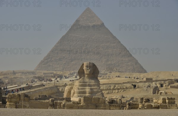 Sphinx or Great Sphinx of Giza, lion with a human head, built in the 4th Egyptian dynasty around