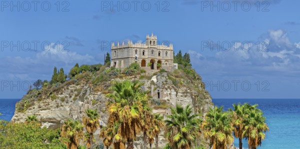 Medieval church Santuario di Santa Maria dell Isola di Tropea built on a rock of sandstone with