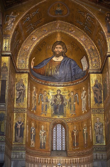 Christ Pantocrator mosaics of the Norman-Byzantine medieval cathedral of Monreale, province of