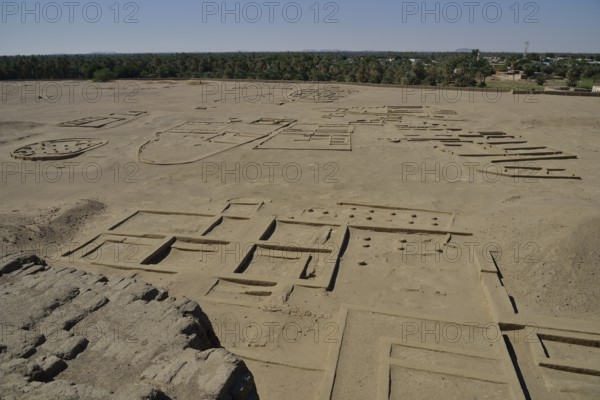 View from the Deffufa, 19-meter-high brick building, ancient city of Kerma, Northern state, Nubia,