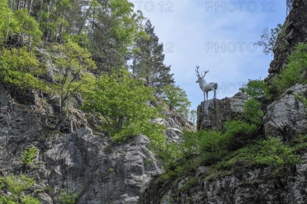 Deer monument at Hirschsprung in the Höllental, near Breitnau, Black Forest, Baden-Württemberg,
