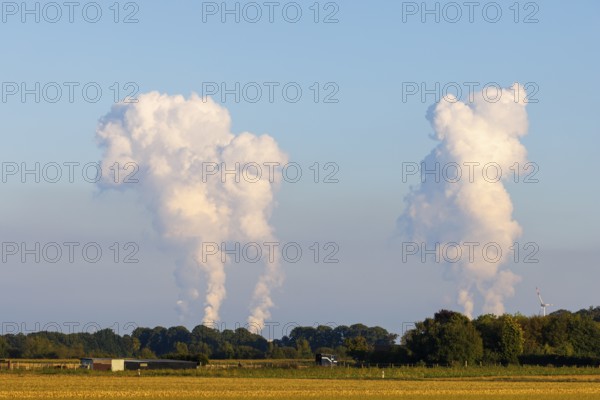 Water vapour clouds Neurath power plant, Grevenbroich, Germany, Europe
