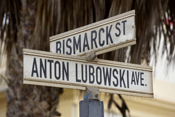 German road sign, Bismarck Straße, Swakopmund, Erongo region, Namibia, Africa