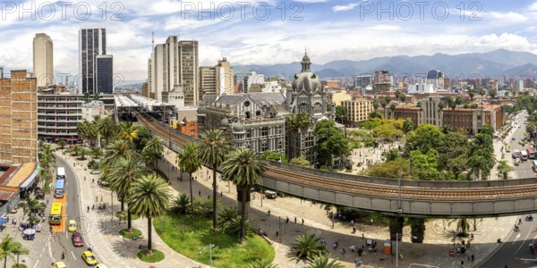 Medellin Skyline Panorama at the Plaza Botero in Medellin, Colombia, South America