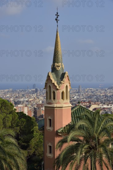 Building in Parc Güell, by architect Antoni Gaudí, UNESCO World Heritage Site, Barcelona,