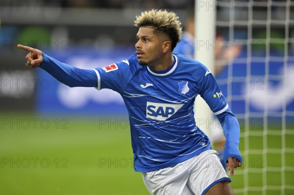 Goal celebration Georginio Rutter TSG 1899 Hoffenheim (33), gesture, gestures, PreZero Arena,
