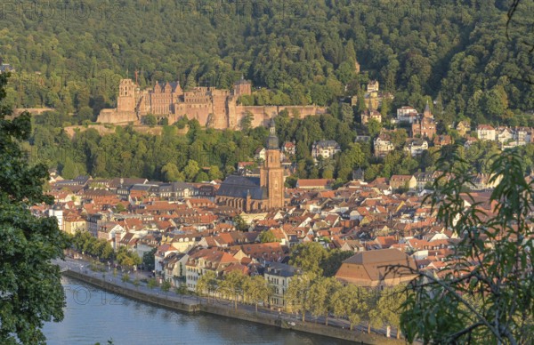 City panorama, Neckar, Old Bridge, Castle, Heidelberg, Baden-Württemberg, Germany, Europe