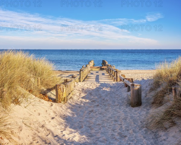 Beach access and old jetty on the beach of the Baltic Sea, Baltic resort Kühlungsborn,