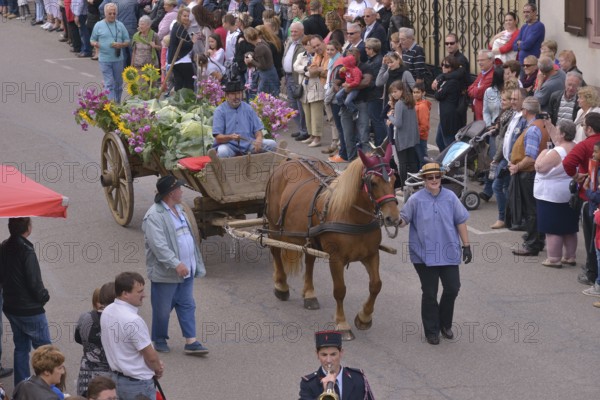 Traditional parade during the "Fête de la choucroute" Sauerkraut Festival, Krautergersheim,