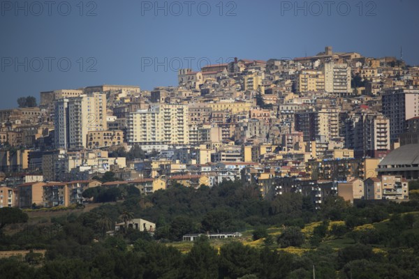 View of the town of Agrigento from the Valley of the Temples, Agrigento, Sicily, Italy, Europe
