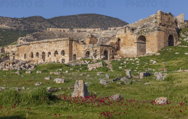 Ruins of the ancient theatre Hieropolis, near Pamukkale, Denizli, Western Turkey, Turkey, Asia