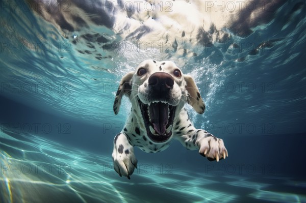 Dalmatian diving in a river, AI Generated