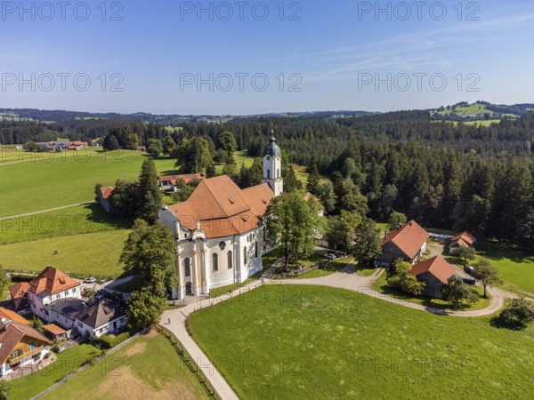 Aerial view of the pilgrimage church, Wieskirche, Steingaden, Romantic Road, Pfaffenwinkel, Upper