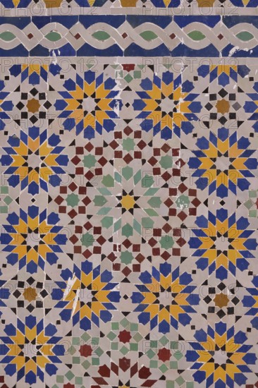 Wall mosaic of the Zaouia, mausoleum in the madrasa, Tamegroute, Souss-Massa-Draa region, Morocco,