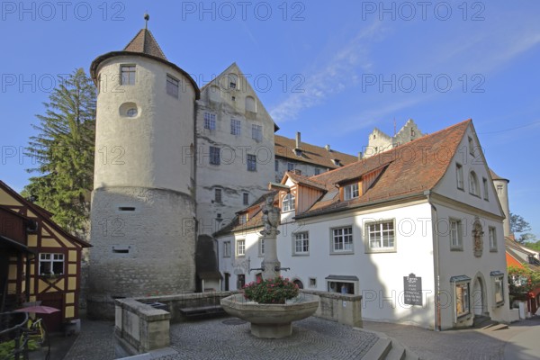 Castle built 7th century with bear fountain and building, Meersburg, Obersee, Lake Constance, Lake