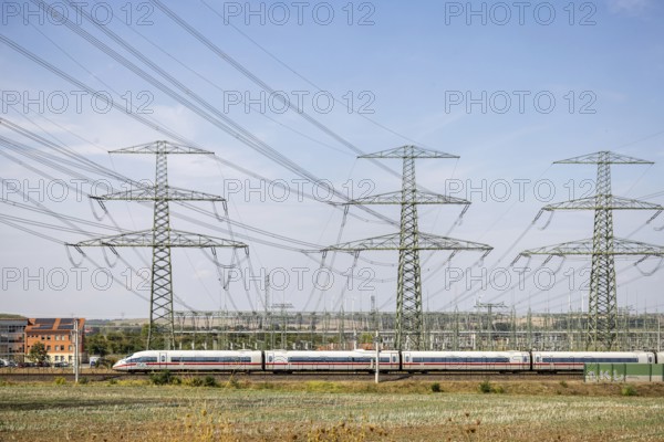 ICE of Deutsche Bahn AG, Erfurt-West substation. Erfurt, Thuringia, Germany, Europe