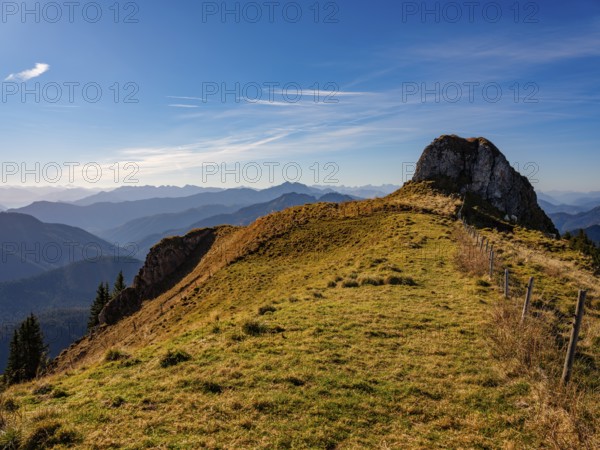 Rocky head with alpine meadow in the Rotwand area, Mangfall mountains, Spitzingsee, Upper Bavaria,