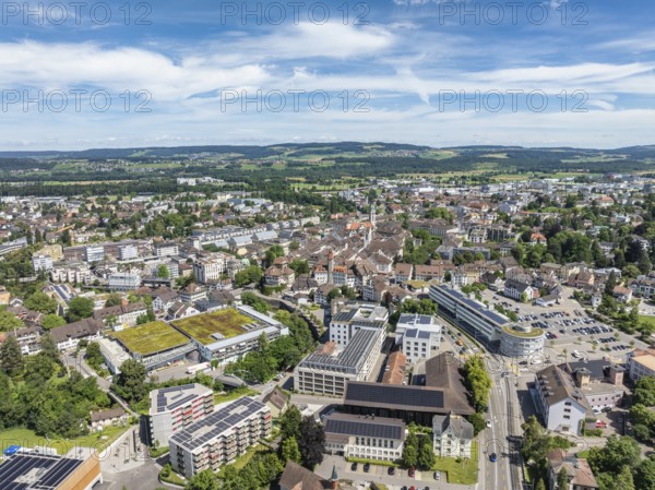 Aerial view, townscape, city centre, old town of Frauenfeld, Canton Thurgau, Switzerland, Europe