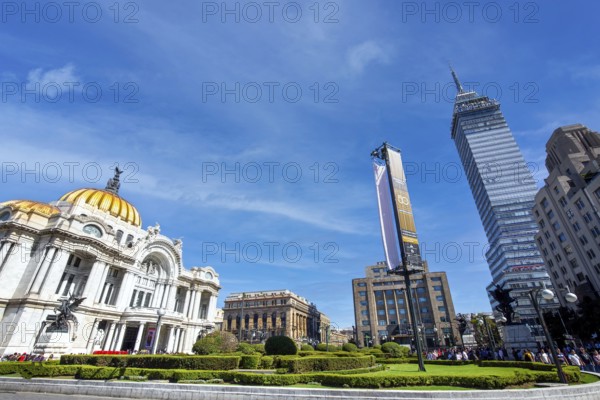 Mexico, Mexico City-3 February, 2020: Landmark tower Torre Latinoamericana and Palace of Fine Arts
