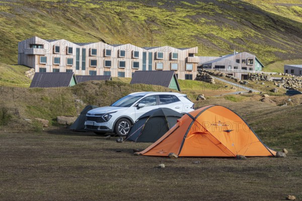 Lodge, holiday cabins and campsite, Hveradalir geothermal area, Kerlingarfjöll, Icelandic