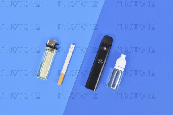 Comparison between electronic and real cigarette with lighter and liquid solution