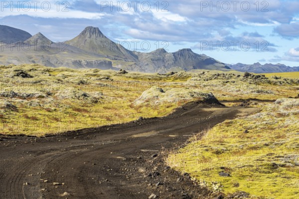 Uxatindar mountain range at the Skafta river, view from road F206, Laki tourist road, Iceland,