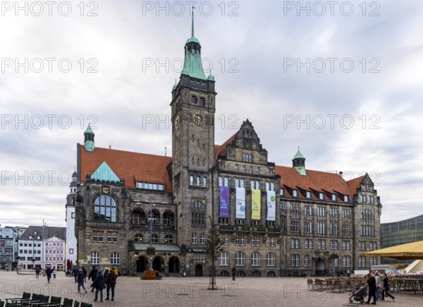 The New Chemnitz City Hall, city administration. Advertising banner for the European Capital of