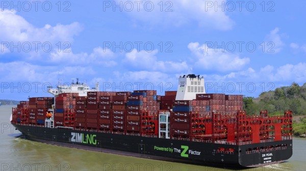 International container ship crossing Panama Canal delivering global commerce trade cargo