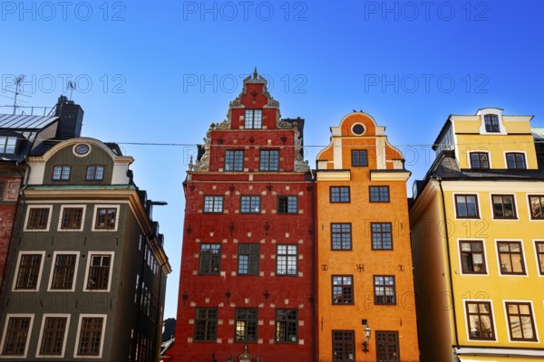 Medieval Town houses in Stortorget square, historic centre, Gamla stan, Stockholm, Sweden,