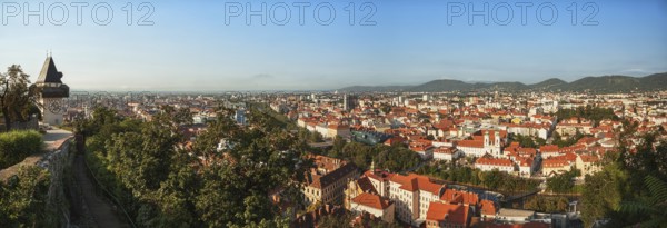 Graz panorama, beautiful view from Schlossberg above the city center