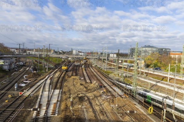 Track renovation at the Dresden railway junction. Dresden, Saxony, Germany, Europe