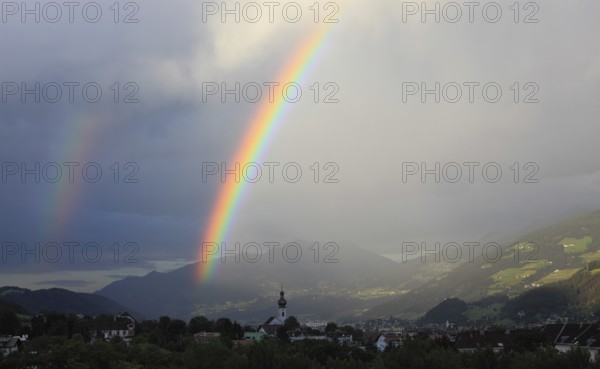 Double rainbow over the Inn Valley, Hall in Tyrol, Tyrol, Austria, Europe