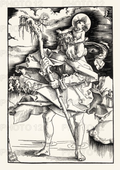 St. Christopher Carrying the Christ Child, by Hans Baldung Grien, facsimile of the 19th century