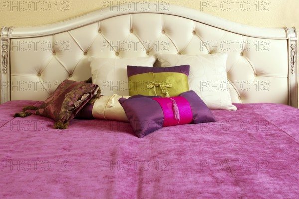 Diamond upholstery buttons bed head pink blanket colorful pillows