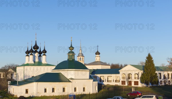 Russia, Suzdal, 06.11.2011. Friday Church and Vhodoierusalimskaya Church on Market Square. Golden