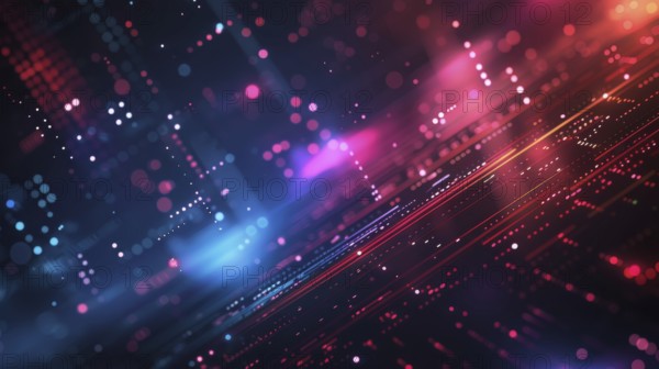 Tech abstract with vibrant blue and pink diagonal lines and sparkling particles, ai generated, AI