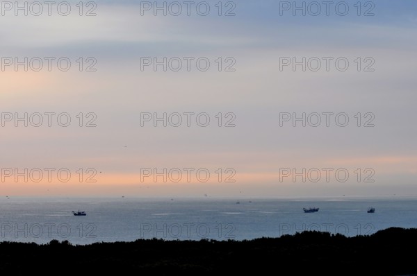 Italy, Emilia Romagna, Adriatic Sea, sunrise, fishing boats near Cervia, Europe