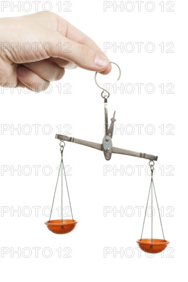 Women hand holding balance measuring weight scale