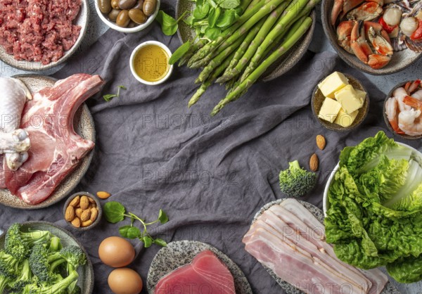 Food, Food, Vegetarian and animal protein, carb and fat sources. Low carbs and ketogenic diet.