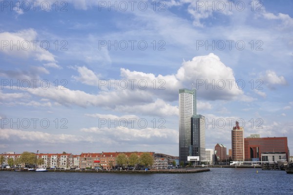 City of Rotterdam cityscape and Nieuwe Maas (New Meuse) river in South Holland, the Netherlands
