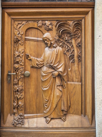 Jesus Christ, ornate carving, door, Passau, Bavaria, Germany, Europe