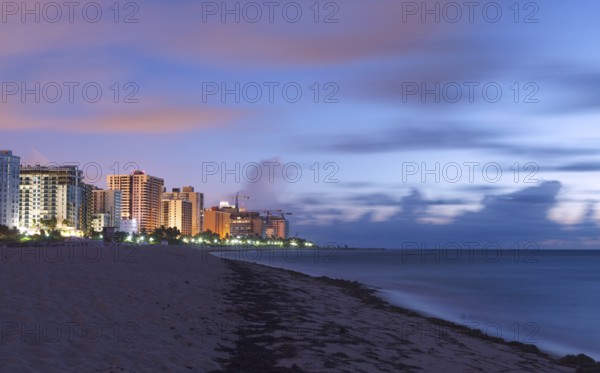 Blue hour at the beach in Miami Beach, Miami Beach, Miami-Dade County, Florida, United States,