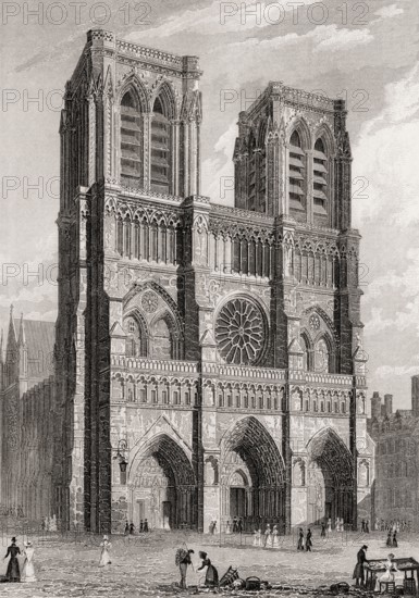 Notre-Dame de Paris, antique steel engraved print, 1831