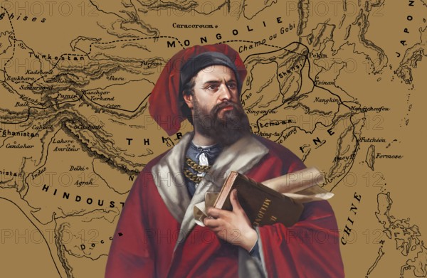 Marco Polo, c.?1254 –1324, an Italian merchant, explorer and writer, map of his travels, digital