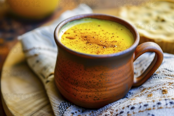 Golden milk, a drink made from milk, turmeric powder, ginger powder, black pepper, coconut oil and