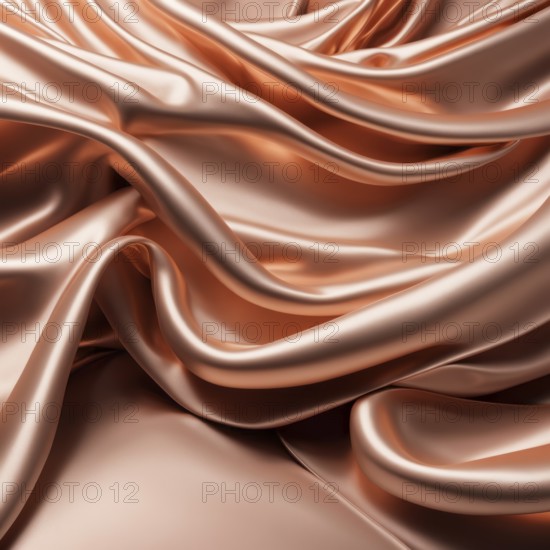 Luxurious copper silk fabric with smooth, shiny folds and soft texture, AI generated