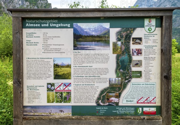 Information board on the circular hiking trail around the Almsee, Grünau, Almtal, Salzkammergut,