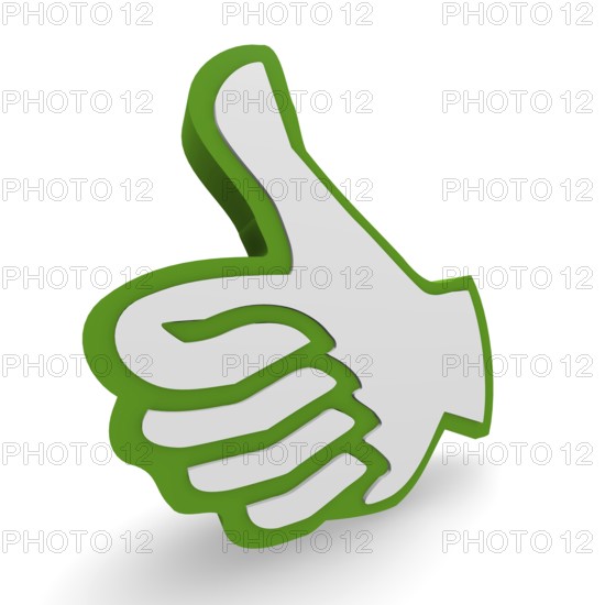 Close up of a green thumb up, 3d image