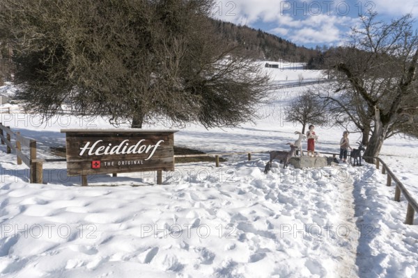 Maienfeld, GR, Switzerland - January 20, 2019: Maienfeld tourist attraction Heidi village in winter