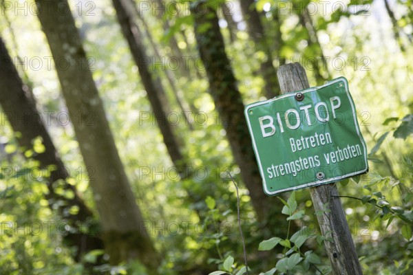 Nature reserve area in Germany. Sign with ?Biotope. Strictly forbidden to enter?
